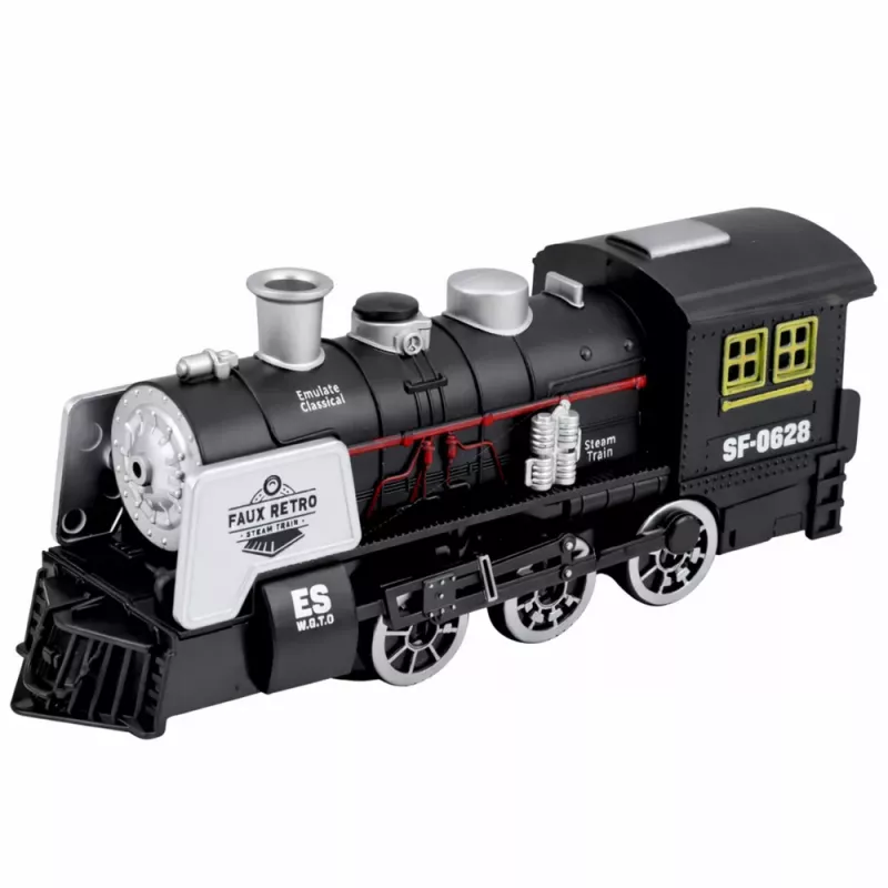 LEAN TOYS Locomotora Clásica Sensor de Obstáculos Humo Luz Sonido Negro