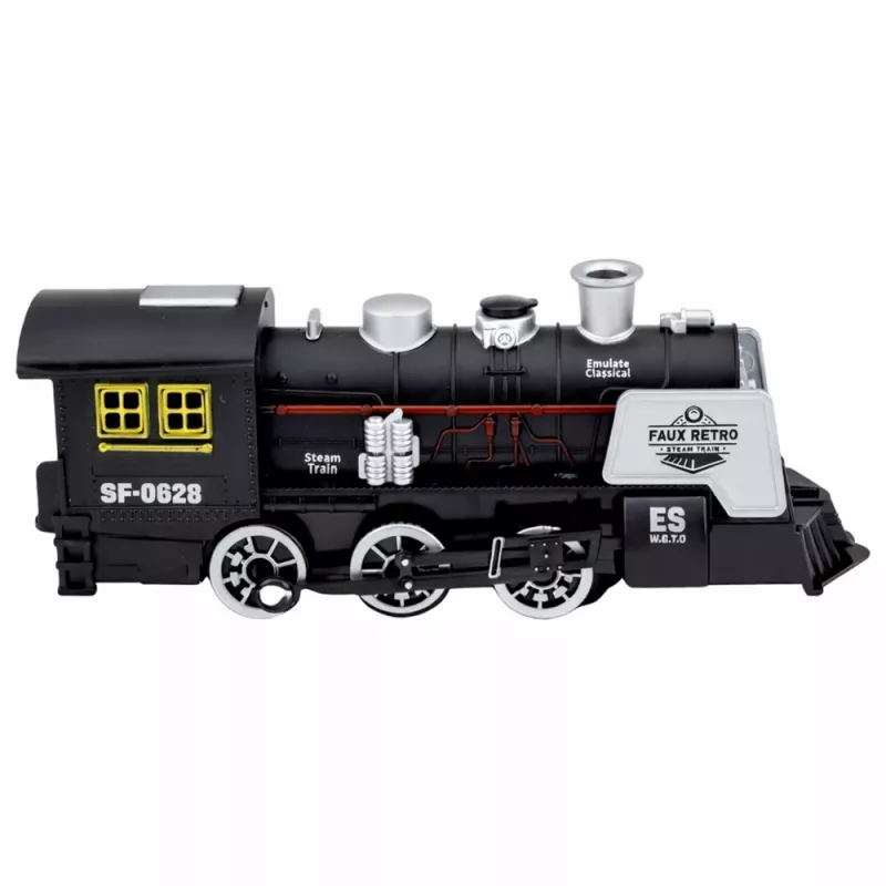 LEAN TOYS Locomotora Clásica Sensor de Obstáculos Humo Luz Sonido Negro