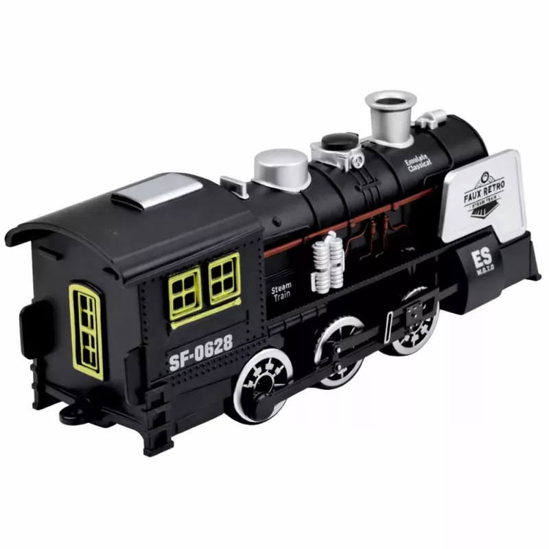 LEAN TOYS Locomotora Clásica Sensor de Obstáculos Humo Luz Sonido Negro