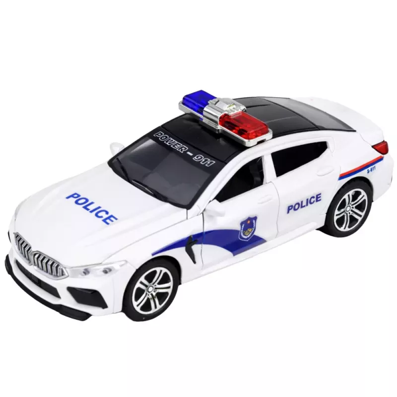 LEAN TOYS Coche de Policía con Puertas Abatibles, Motorizado Luz y Sonido, Blanco