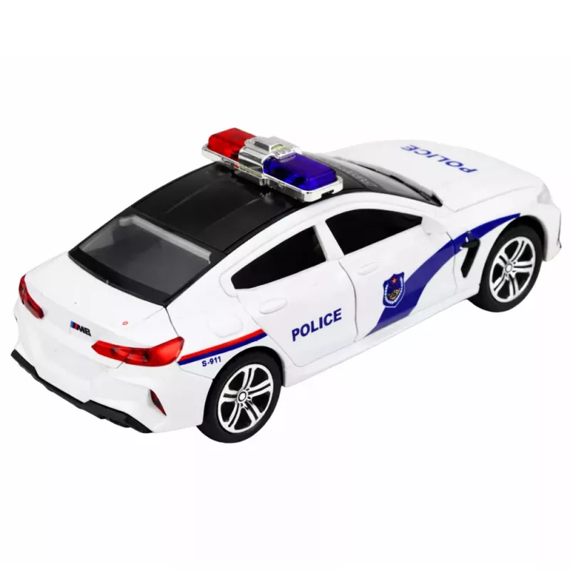 LEAN TOYS Coche de Policía con Puertas Abatibles, Motorizado Luz y Sonido, Blanco