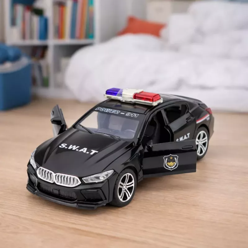 LEAN TOYS Coche Unidad Especial SWAT Puertas Abatibles Tracción Luces Sonidos Negro