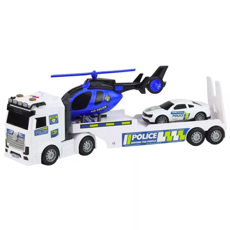 LEAN TOYS Set Camión de Policía Camión Grúa Coche Helicóptero Luces Sonido