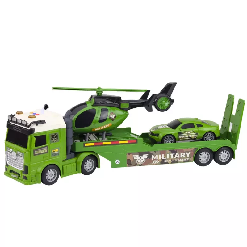 LEAN TOYS Set Militar Camión Militar Camión Grúa Coche Helicóptero Luz Sonido