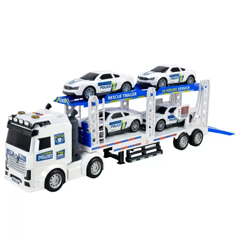 LEAN TOYS Camión de Policía Camión Grúa Transporte Coches de Policía con Luz y Sonido