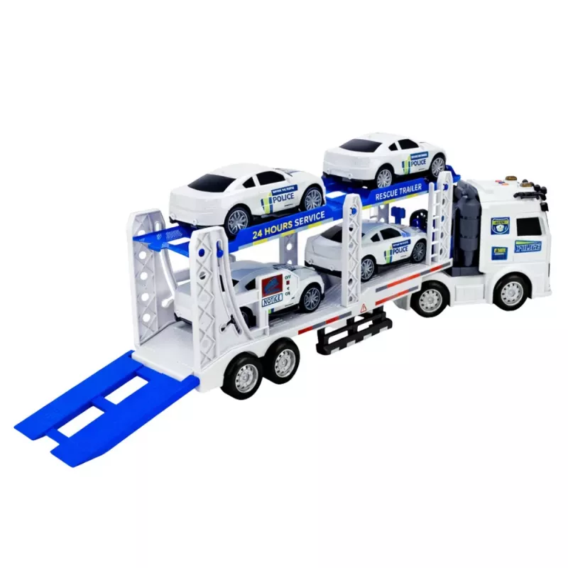 LEAN TOYS Camión de Policía Camión Grúa Transporte Coches de Policía con Luz y Sonido