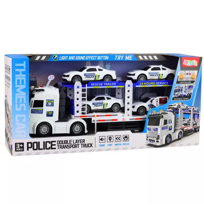 LEAN TOYS Camión de Policía Camión Grúa Transporte Coches de Policía con Luz y Sonido