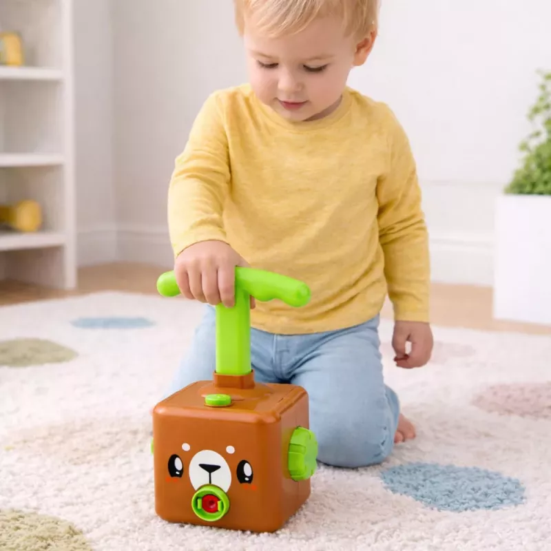LEAN TOYS Set de juego con lanzador de globos, coches y osito de peluche para niños