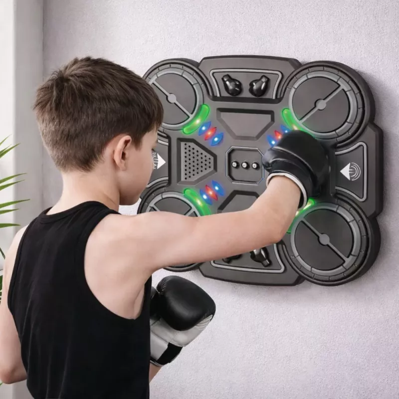 LEAN TOYS Escudo interactivo de entrenamiento de boxeo con música y luces LED, 3 niveles, negro