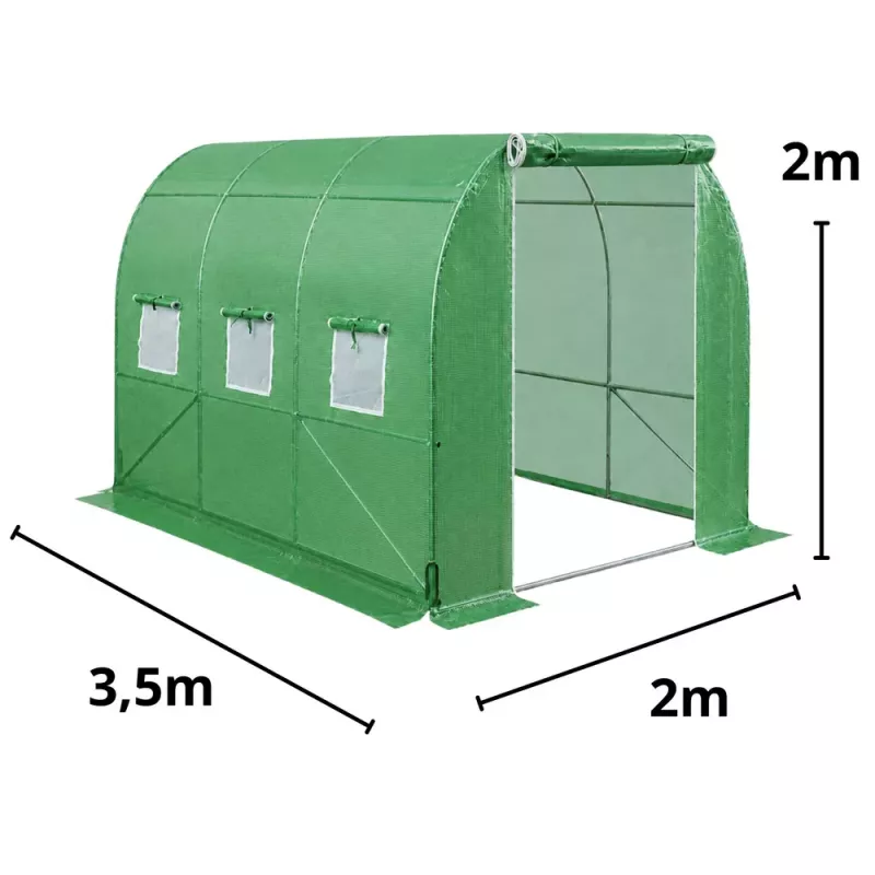 LEAN Invernadero para hortalizas, ventanas verdes UV, 3,5x2x2 m, 7 m²