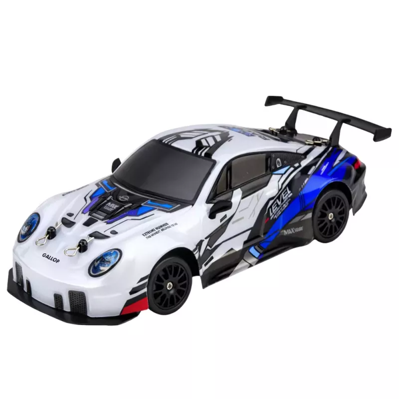 LEAN TOYS Coche teledirigido con derrape RC, ruedas intercambiables, 4WD, azul, 1:24