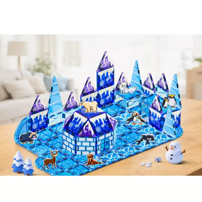 LEAN TOYS Bloques magnéticos con figuras de animales Ice Land, azul, 94 uds.