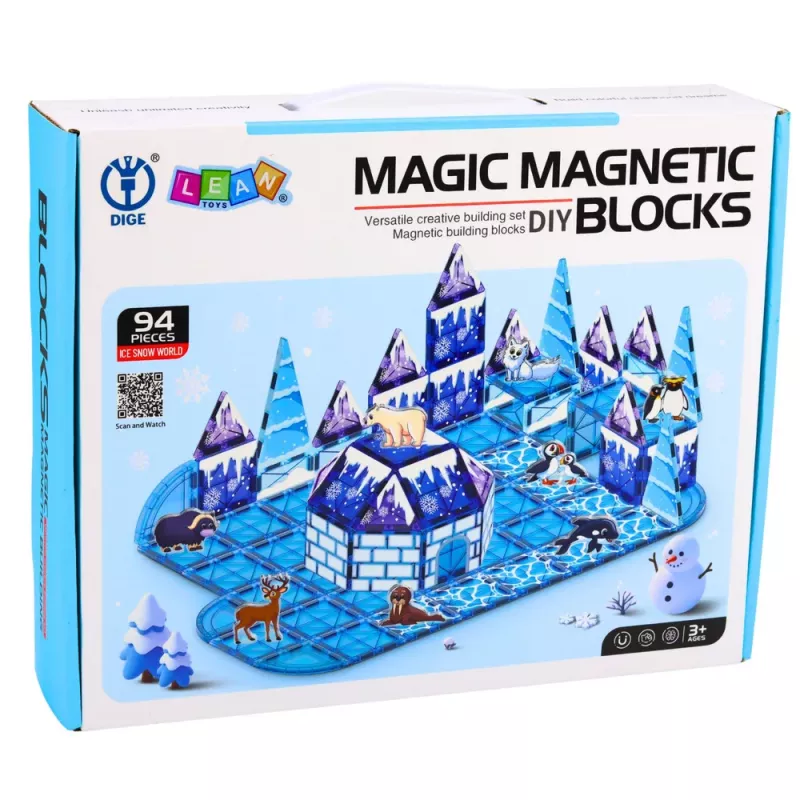LEAN TOYS Bloques magnéticos con figuras de animales Ice Land, azul, 94 uds.