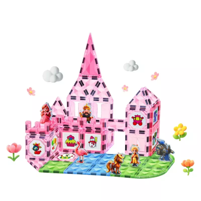 LEAN TOYS Bloques magnéticos con figuras, pinturas y tarjetas para pintar, rosa, 80 uds.