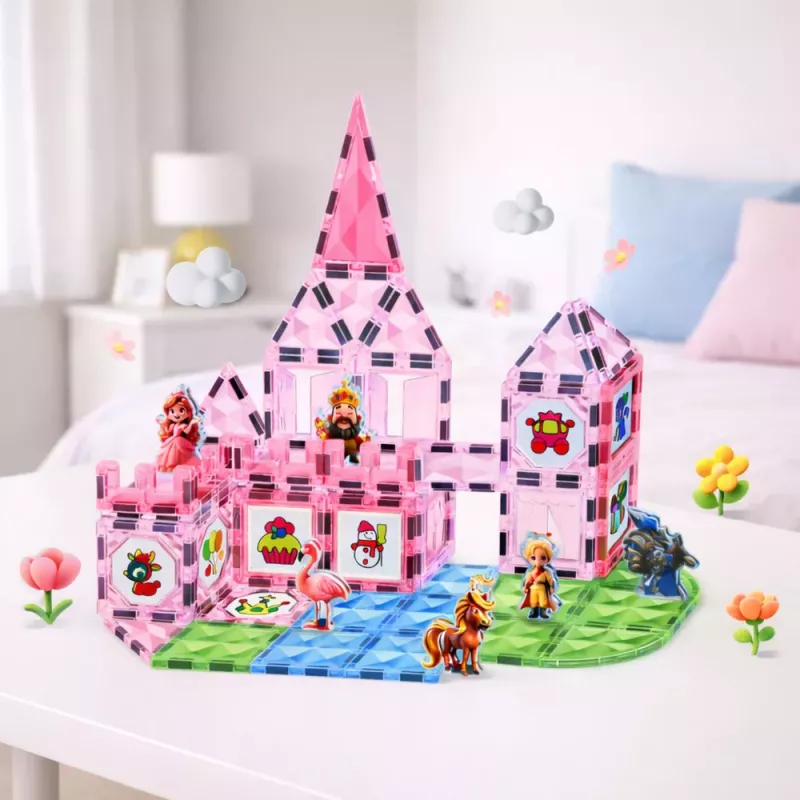 LEAN TOYS Bloques magnéticos con figuras, pinturas y tarjetas para pintar, rosa, 80 uds.