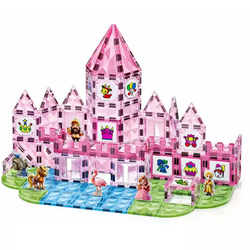 LEAN TOYS Bloques magnéticos con figuras, pinturas y tarjetas para pintar, rosa, 142 piezas