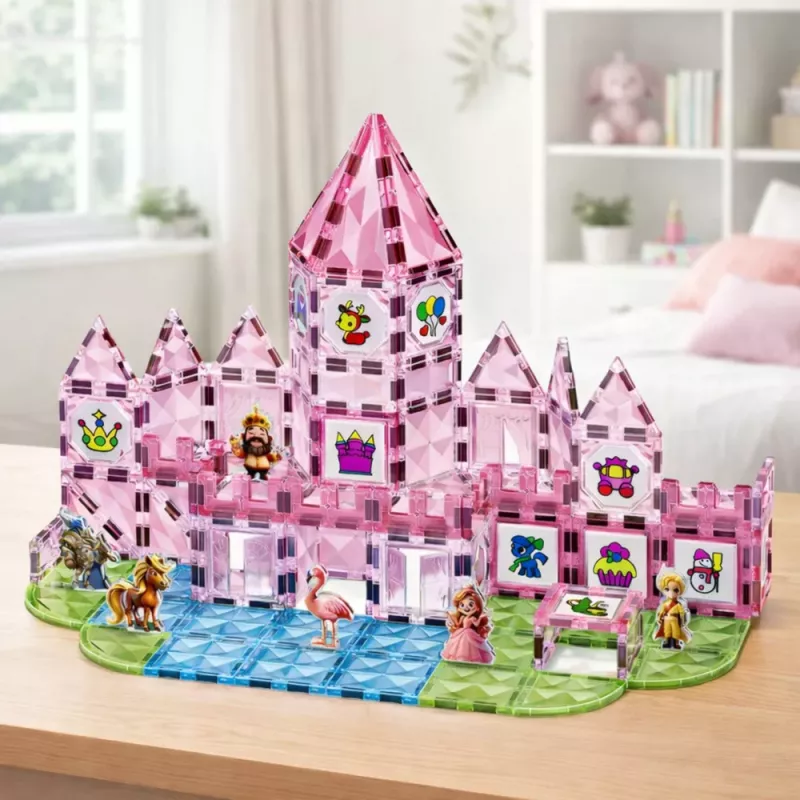 LEAN TOYS Bloques magnéticos con figuras, pinturas y tarjetas para pintar, rosa, 142 piezas