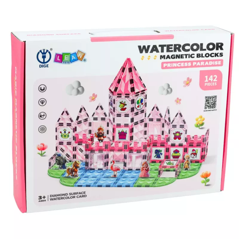 LEAN TOYS Bloques magnéticos con figuras, pinturas y tarjetas para pintar, rosa, 142 piezas