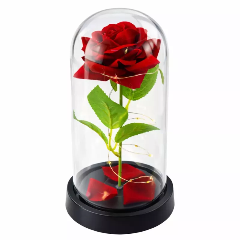 LEAN Rosa eterna en cúpula de cristal con iluminación LED, roja, 21,5 x 11 cm