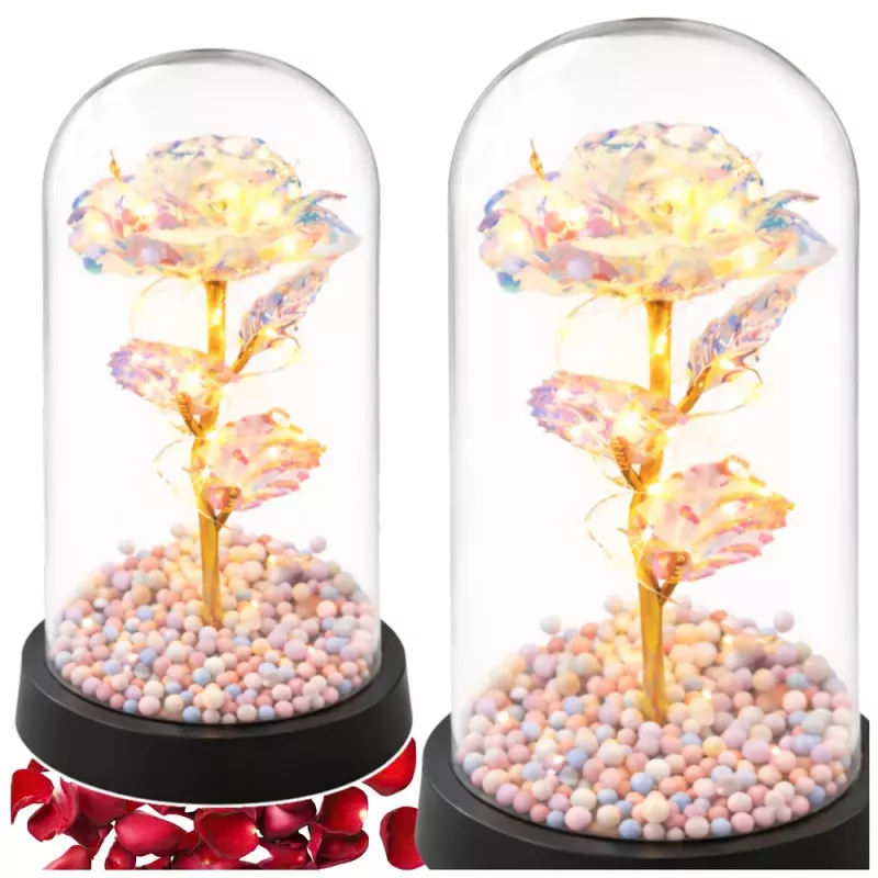 LEAN Rosa eterna en cúpula de cristal con iluminación LED de cristal, 21,5 x 11 cm