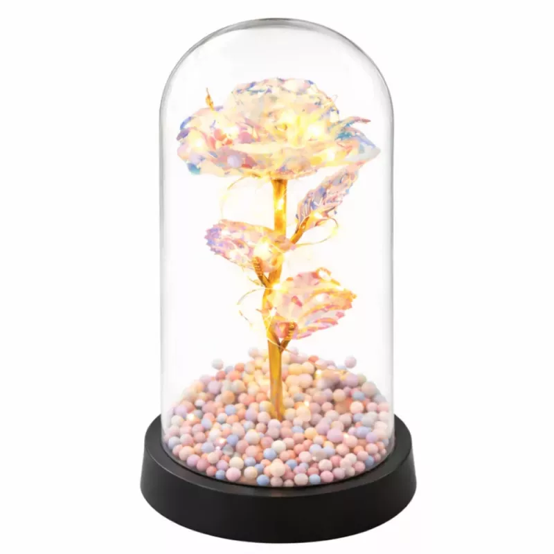 LEAN Rosa eterna en cúpula de cristal con iluminación LED de cristal, 21,5 x 11 cm
