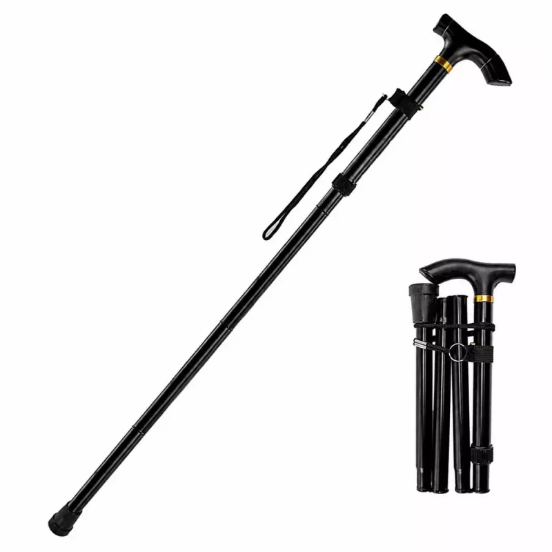 LEAN Bastón telescópico plegable ajustable de aluminio para mayores, negro, 85-95 cm