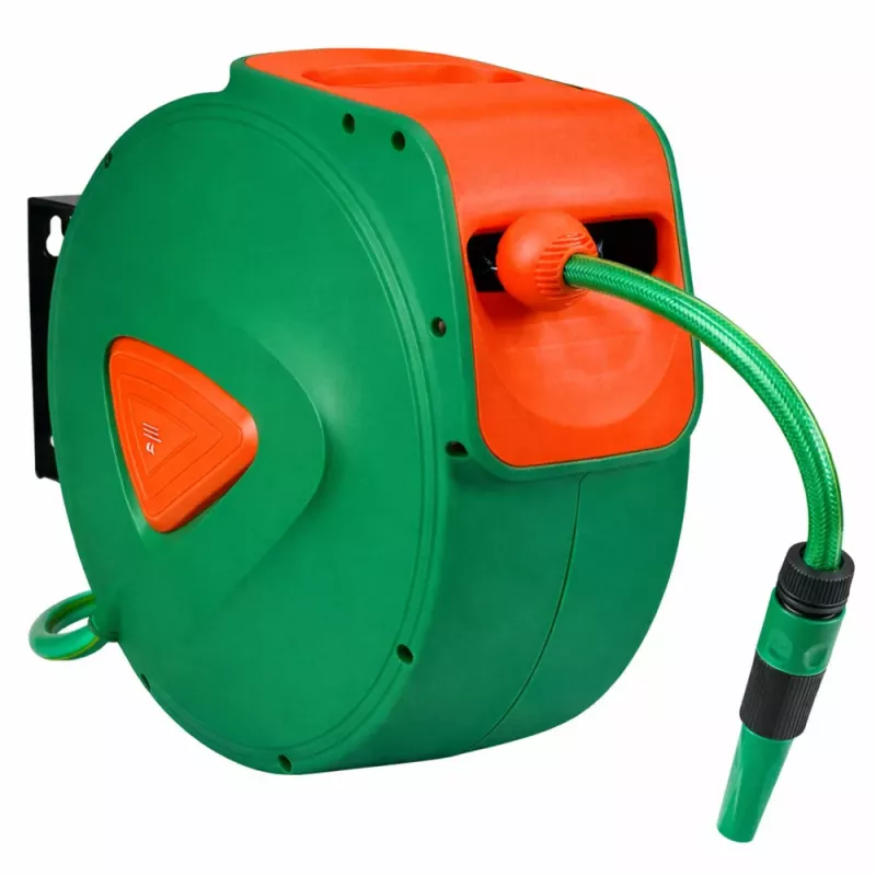 LEAN Enrollador automático de pared con manguera de jardín, 20 m + 2 m