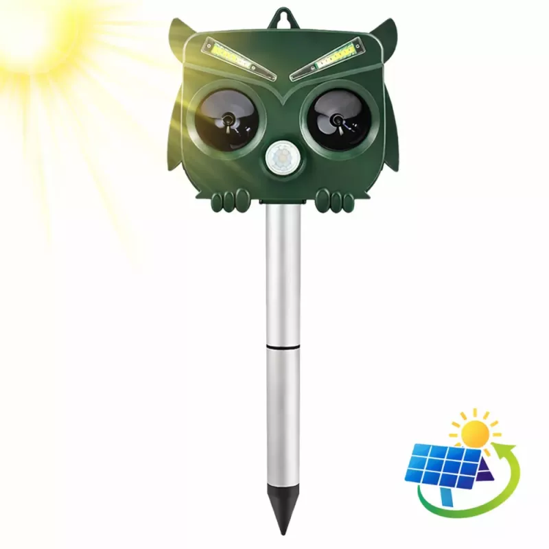 LEAN Repelente solar de animales con búho, sensor de movimiento, ultrasonidos y LED