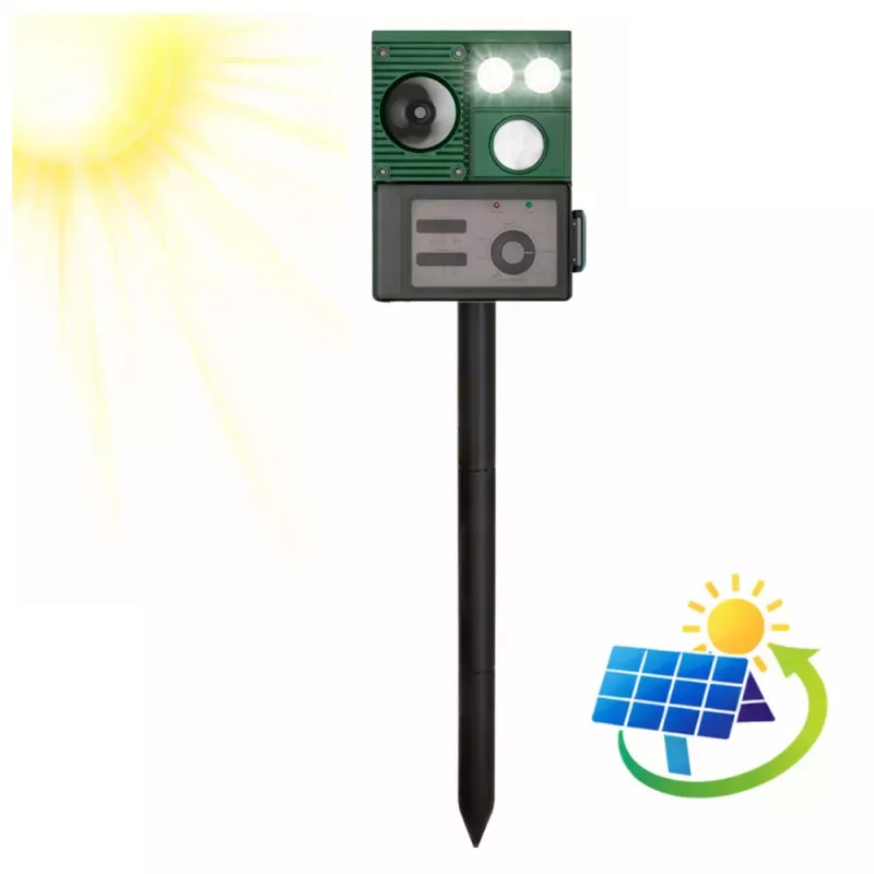 LEAN Repelente solar de animales con sensor de movimiento, ultrasonidos y diodos LED