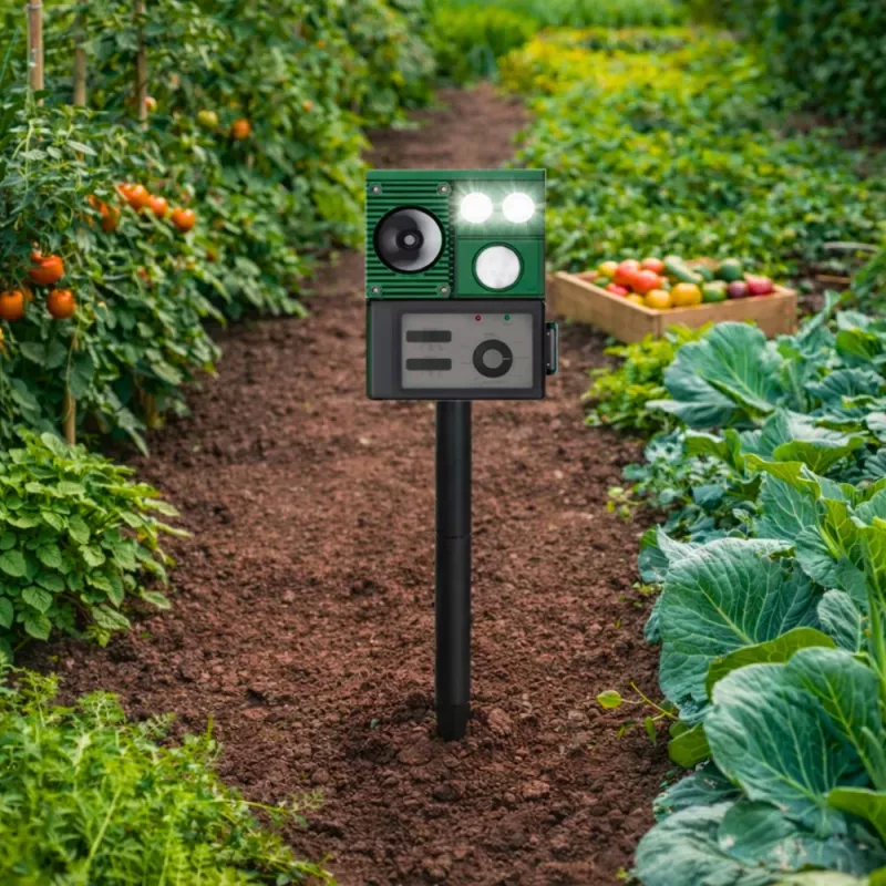 LEAN Repelente solar de animales con sensor de movimiento, ultrasonidos y diodos LED