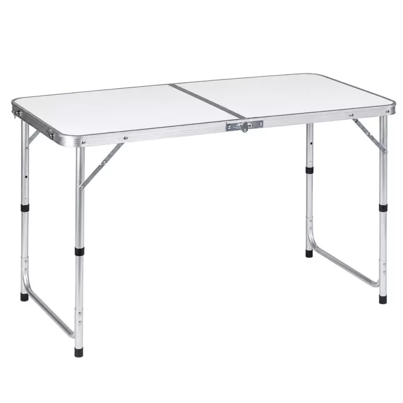 Mesa de camping plegable LEAN con sistema de maleta de altura ajustable, blanco
