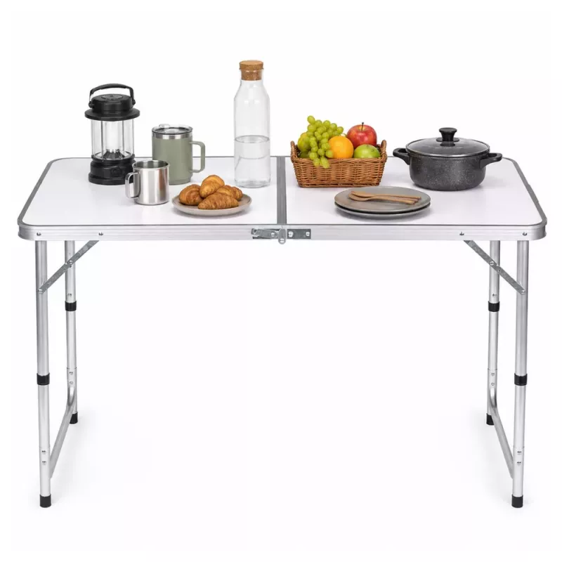 Mesa de camping plegable LEAN con sistema de maleta de altura ajustable, blanco