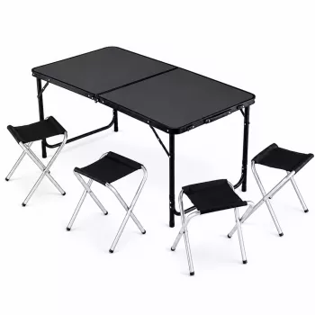 Conjunto de muebles de camping LEAN mesa plegable 4 taburetes negro maleta