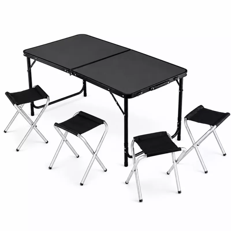 Conjunto de muebles de camping LEAN mesa plegable 4 taburetes negro maleta