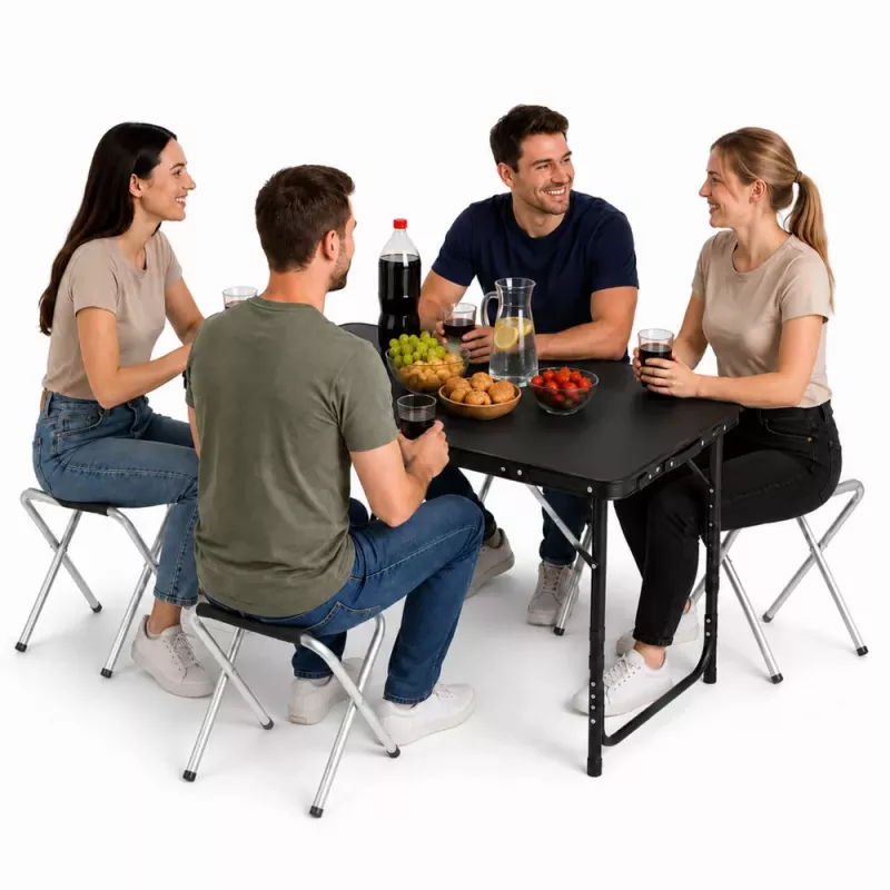 Conjunto de muebles de camping LEAN mesa plegable 4 taburetes negro maleta