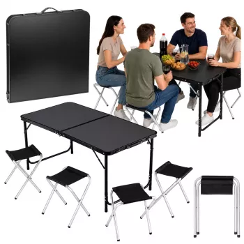 Conjunto de muebles de camping LEAN mesa plegable 4 taburetes negro maleta