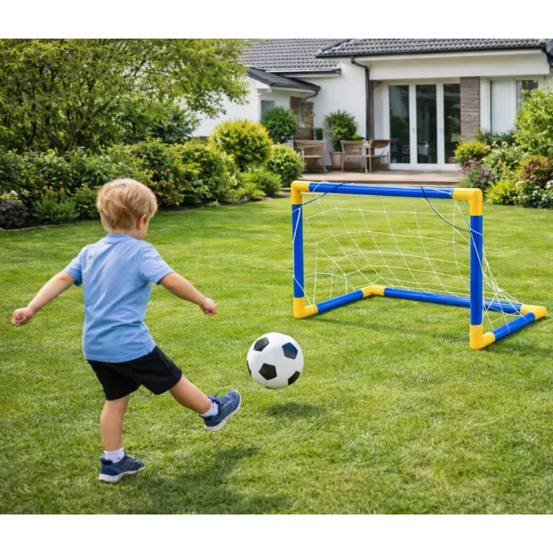 LEAN TOYS conjunto deportivo para jugar al fútbol, portería, balón, bomba 62x40cm