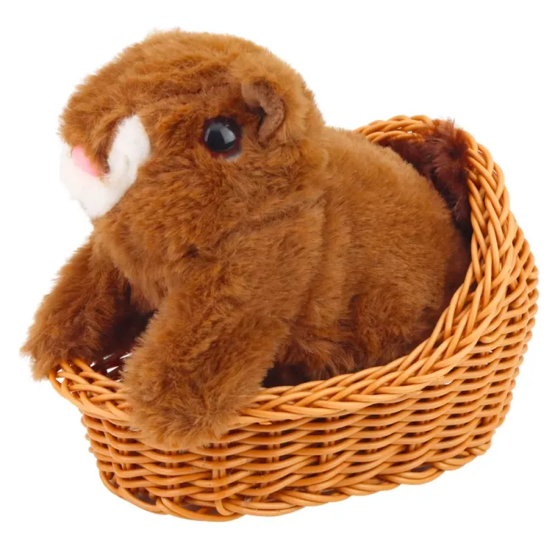 LEAN TOYS ardilla de peluche interactiva en cesta, camina y hace sonidos, marrón