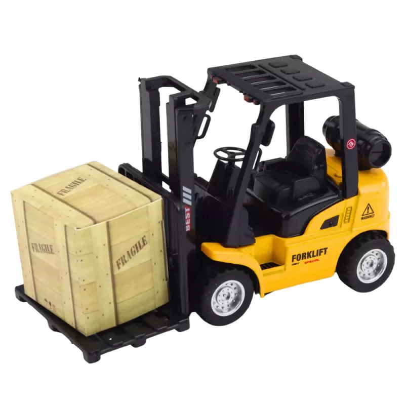 LEAN TOYS carretilla elevadora con horquillas metálicas motorizadas para mover palés y cajas, amarillo