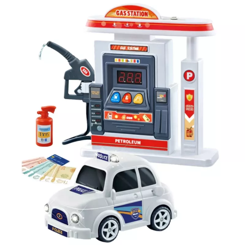 LEAN TOYS coche de policía interactivo con gasolinera, luz, sonido y humo