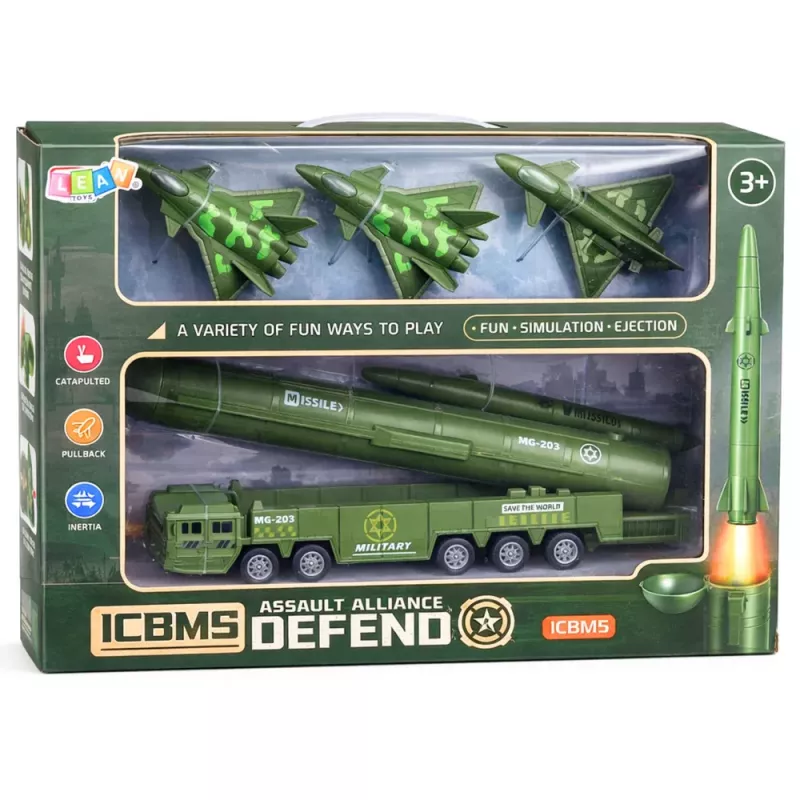 LEAN TOYS conjunto militar con camión, cazas y lanzacohetes motorizado