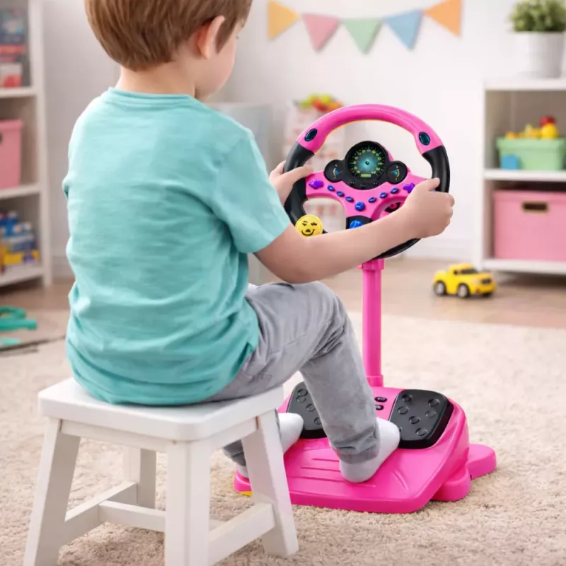 LEAN TOYS volante interactivo con soporte y pedales, luces, sonidos, rosa