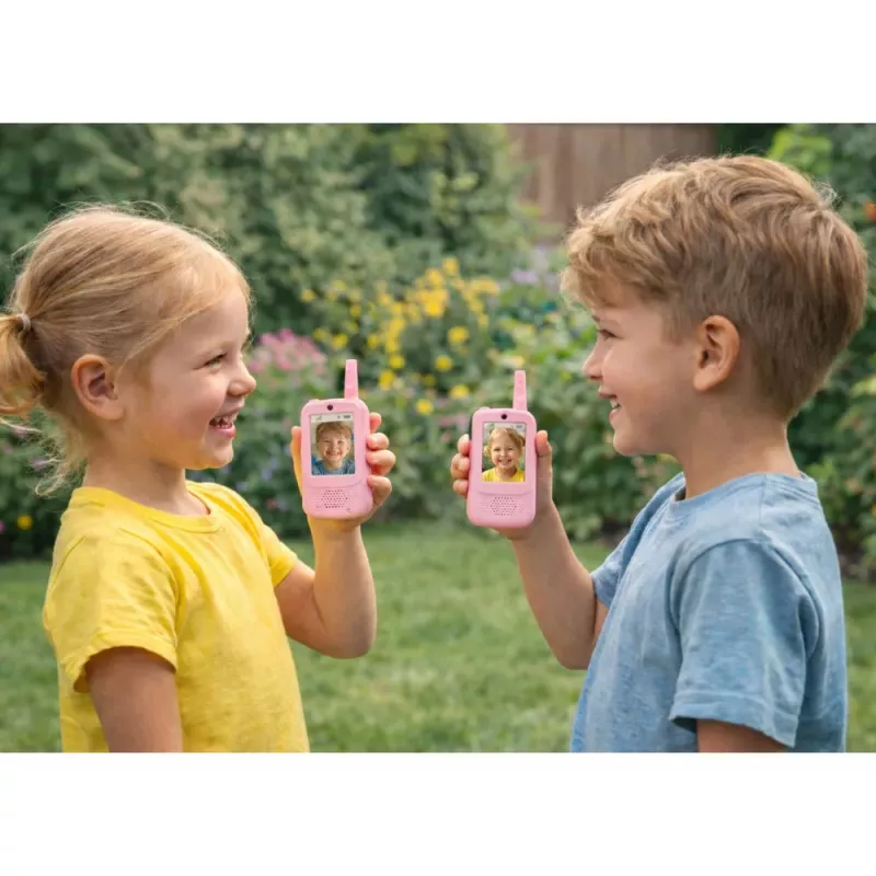 LEAN TOYS walkie talkies para niños videollamada grabación cámara rosa