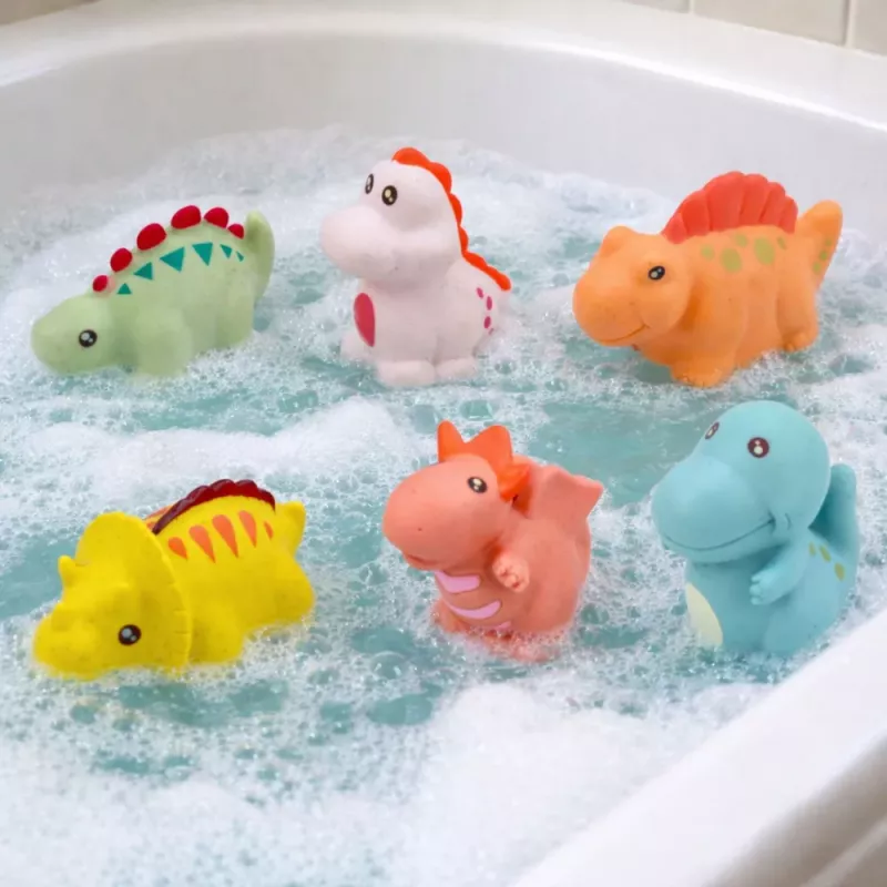 LEAN TOYS conjunto de dinosaurios de goma educativos para el baño, juegos pastel, 6 piezas