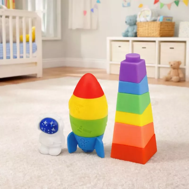 LEAN TOYS conjunto de bloques de goma torre cohete cosmonauta multicolor 11 uds.