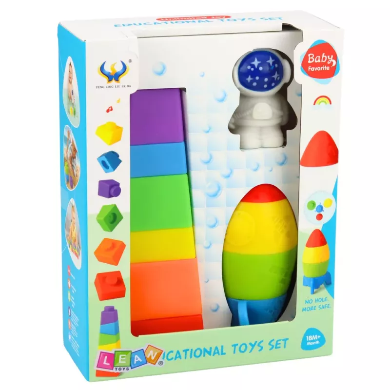 LEAN TOYS conjunto de bloques de goma torre cohete cosmonauta multicolor 11 uds.