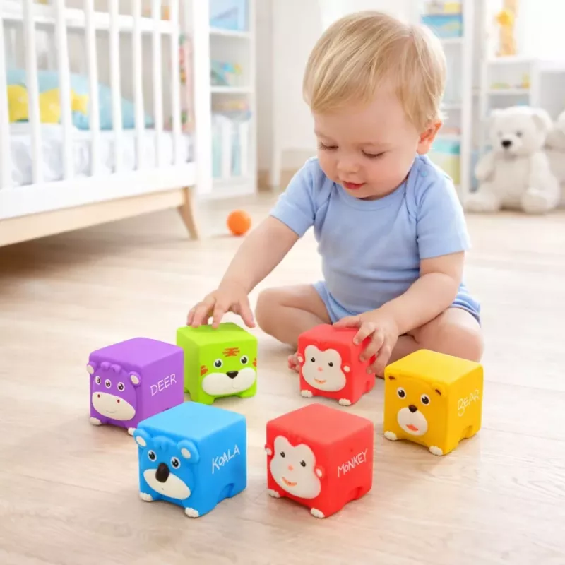 LEAN TOYS conjunto de bloques de goma blanda educativos animales multicolor 6 uds.