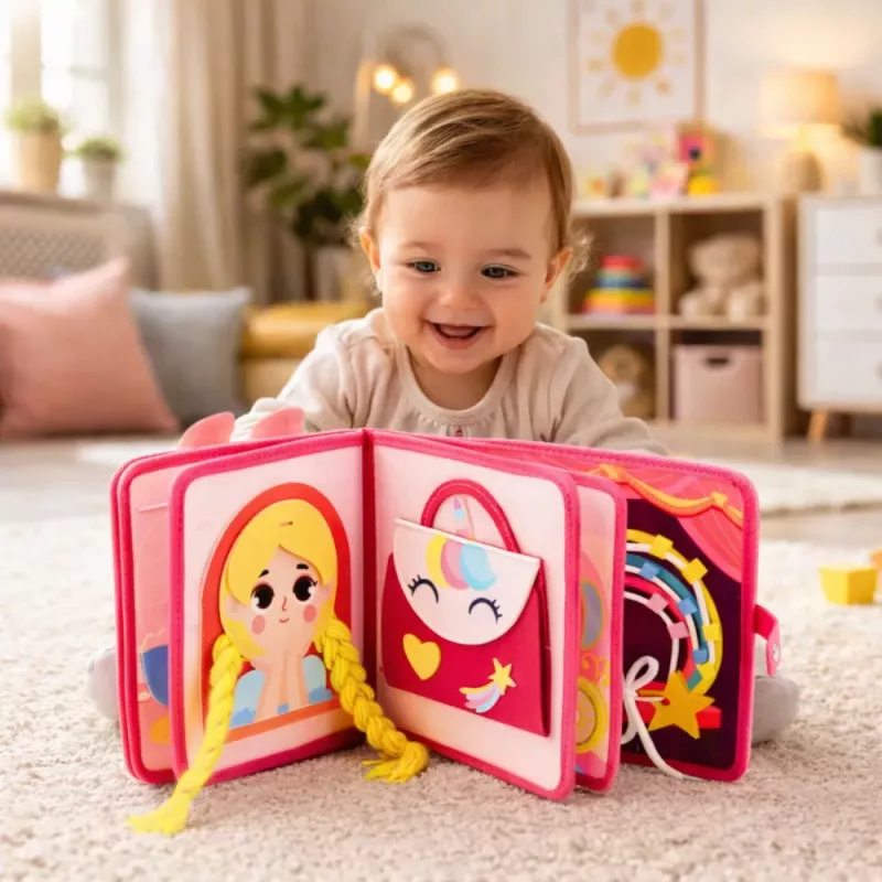 LEAN TOYS libro educativo sensorial de fieltro 3D princesa rosa