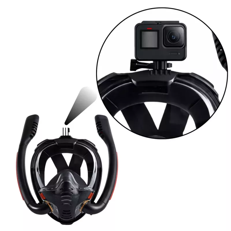 LEAN TOYS Máscara de buceo con esnórquel Full Face AntiFog DryTop negra L/XL
