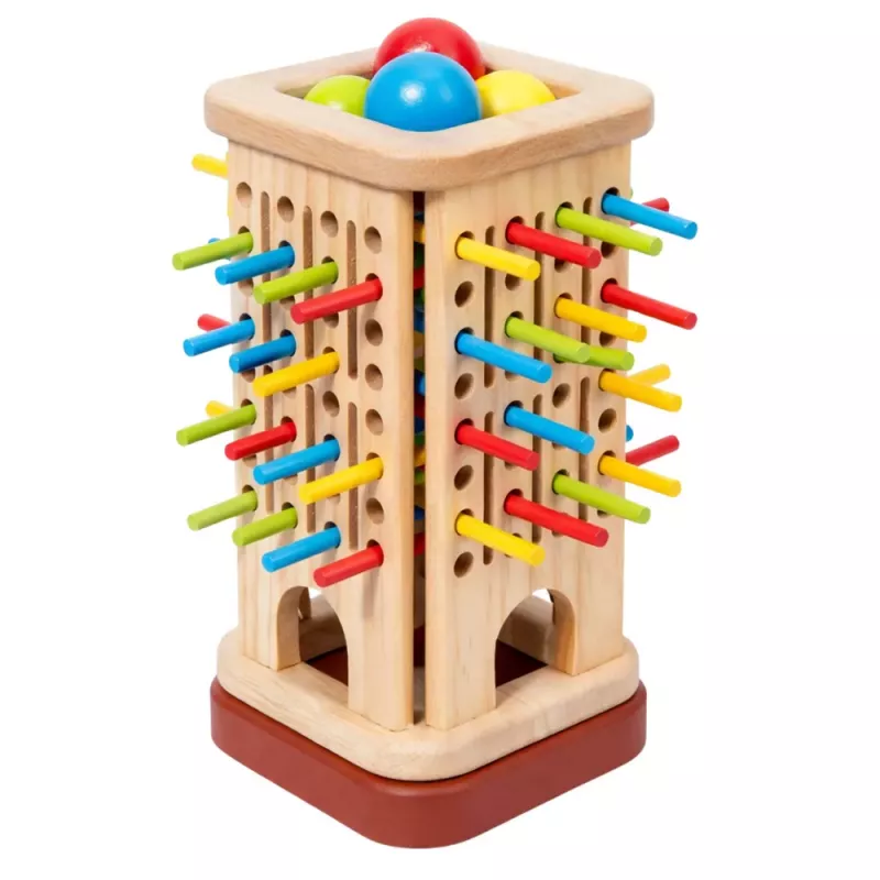 LEAN TOYS Juego de habilidad de madera Torre Palos Pelotas Dados 37 piezas